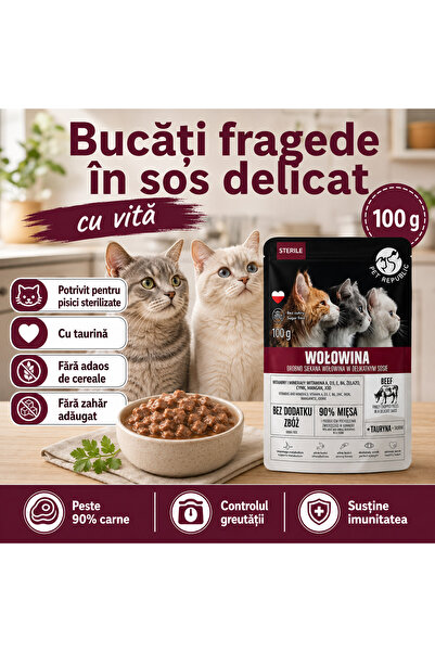 PETREPUBLI Hrana pentru pisici sterile, Pet Republic, Aroma de vita, 100 g