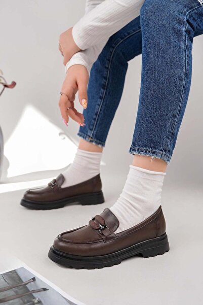 Nesil Shoes حذاء لوفر نسائي من Fncy 816 باللون البني