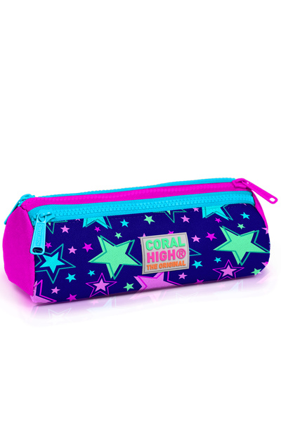 Coral High Geantă pentru creion cu trei compartimente cu model Saks Stars pen...