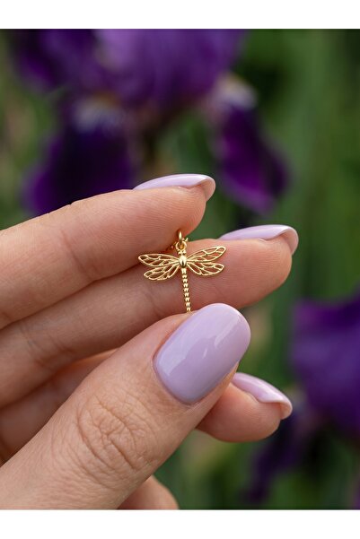 Genel Markalar 925 Ayar Gümüş - Dragon Fly Kolye - Yusufçuk Kolye Gold ( Altı...