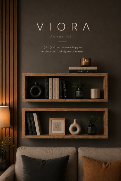 Atlanta Home Viora 2'li Duvar Rafı Dekoratif Kitaplık Raf Modern Duvara Monte...