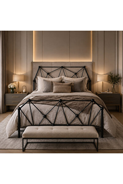 N.zone سرير معدني فاخر نفر ونصف 200×120 سم – تصميم عصري انسيابي أنيق، متين وث...