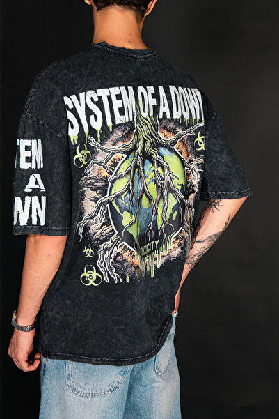 Sekizbiraltı System of a down Toxicity Vintage Washed Oversize T-Shirt