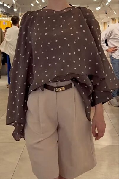 Suziş Polka Dot Ecru Flying Cape Bluse 5088