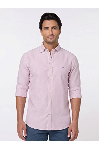 Mannerism The Earthy Stripe – Rust Oxford Shirt with Warm, Natural Tones, Sli...
