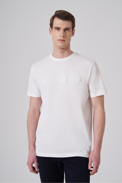 Morven Tricou pentru bărbați, Ecru Trend, cu imprimeu, cu gâtul tip crew, Dyn...