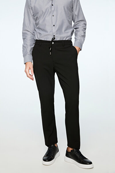 Morven Pantaloni jogger negri din poliviscos Trend Straight Slim Fit pentru b...