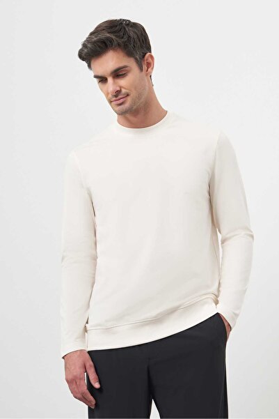 Morven Men's Cream Basic Dynamic Fit Crew Neck Sweet Shirt