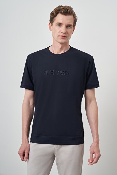 Morven Tricou cu imprimeu pentru bărbați, albastru bleumarin, cu decolteu crew