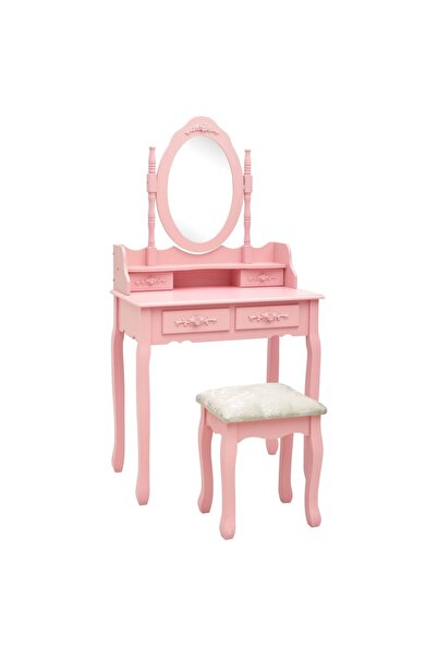 Concept Set masă de toaletă cu taburet roz 75x69x140 cm lemn paulownia