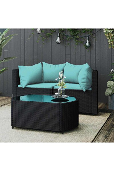 Concept Set mobilier de grădină cu perne, 3 piese, negru, poliratan