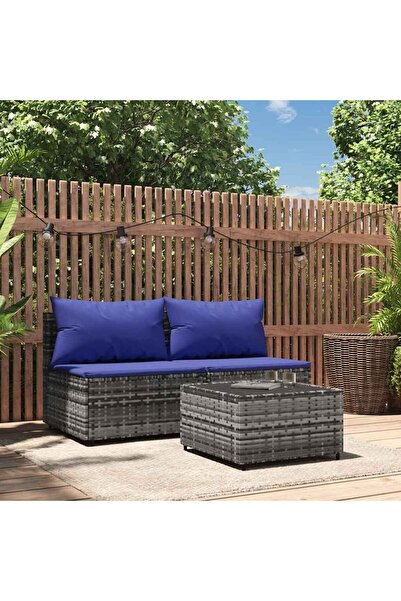 Concept Set mobilier de grădină cu perne, 3 piese, gri, poliratan