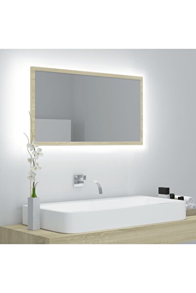 Concept Oglindă de baie cu LED, alb, 80x8,5x37 cm, lemn prelucrat