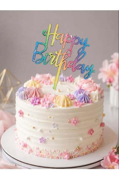 Adana Pasta Malzemeleri ERT-TOPPER-105 HAPPY BIRTHDAY ÖZEL KESİM PASTA ÜSTÜ T...