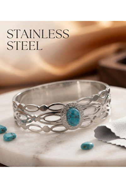 stainless steell Colorful Blue Bead Motif Steel Handcuffs - Bracelet