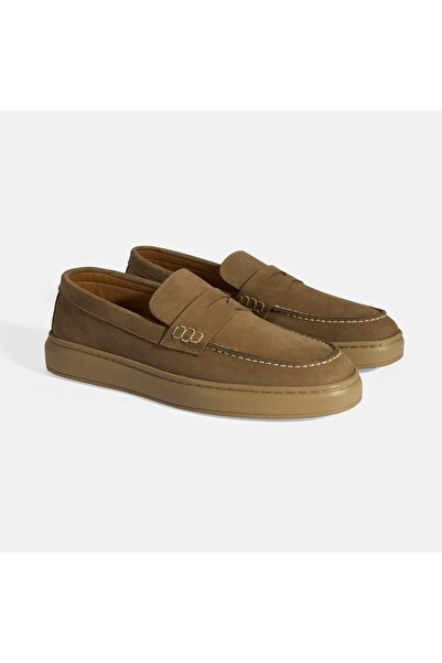 Desa Erkek Bej Slip-On Nubuk Deri Loafer