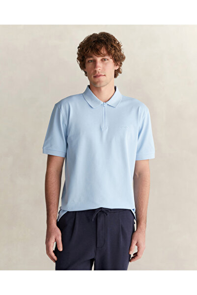 Gant Erkek Mavi Regular Fit Yarım Fermuarlı Polo Yaka T-Shirt