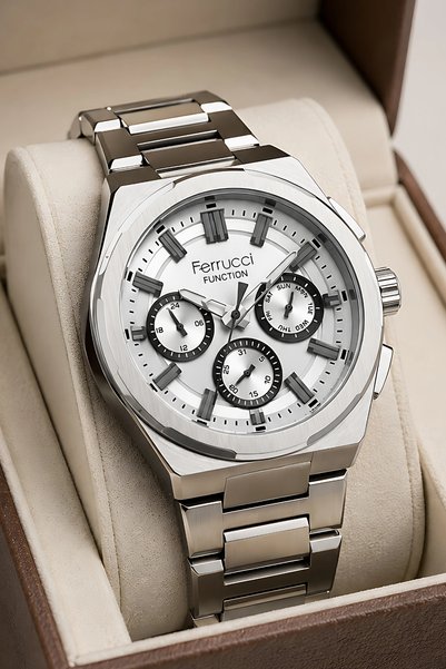 Ferrucci Function Men's Wristwatch Silver Color Steel Cord & Case 3 Atm Water Resistance Zmfer041