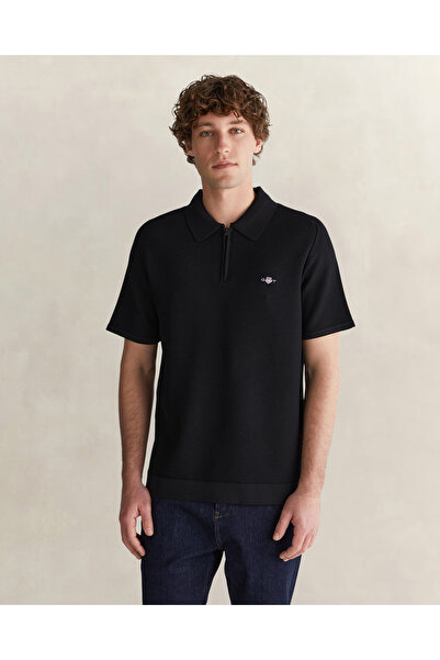 Gant Erkek Siyah Regular Fit Yarım Fermuarlı Kısa Kollu T-Shirt