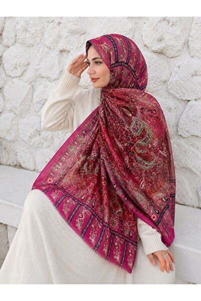 Axesoire 15176 Patchwork Desenli Fuşya Fransa Kumaşı Varaklı Şal