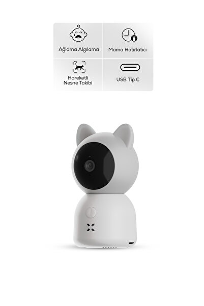Xenon Smart Akıllı Bebek Kamerası 3MP 5" LCD Monitör, 360°, Mobil Kontrol, Ninni, Hareket Algılama, Gece Görüş, Telsiz (Gri-X7202)