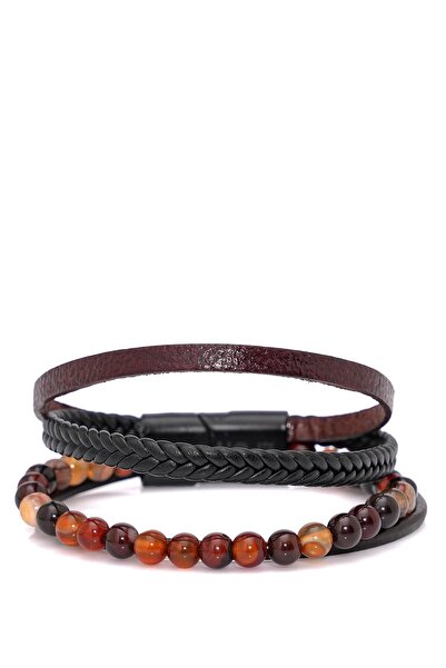 Efor Knitted Leather and Stone Model Agate Bracelet 087