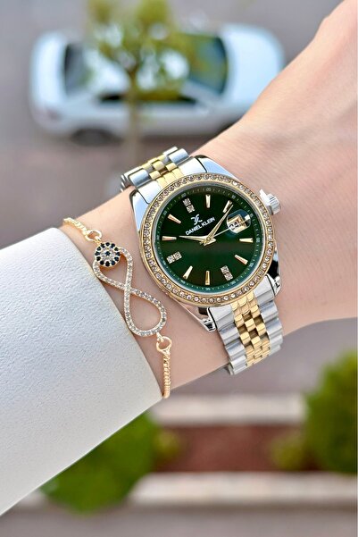 Daniel Klein Women's Wristwatch with Green Dial, Gold Gray Color Strap, 32.5 ...