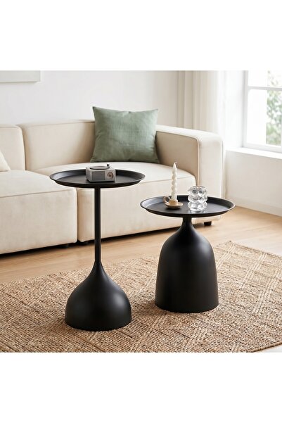 Shangxing 2 Pack Round Metal Coffee Side Tables, Minimalist Nordic Black Acce...