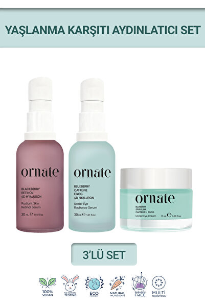 ORNATE Yaşlanma ve Kırışıklık Karşıtı, Aydınlatıcı Retinol ve Kafein içeren G...