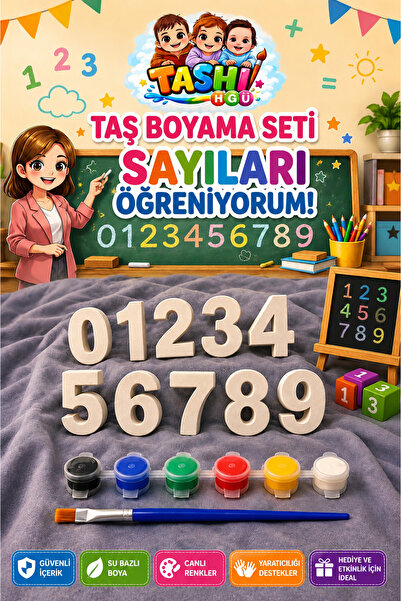 TASHI (3D) Sayılar Taş Tozu Boyama Seti - Çocuklar İçin Eğlenceli Boyama Aktivite