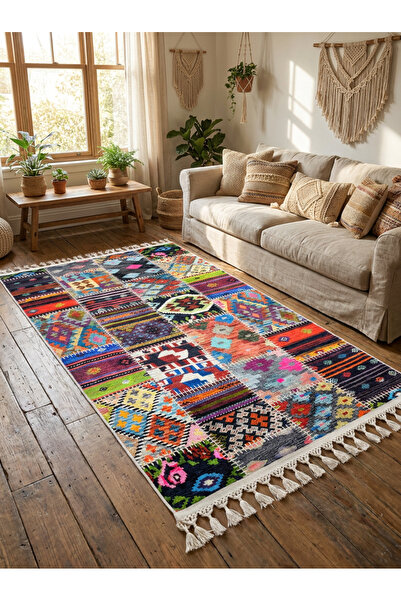 NaRStore Home DECOSER DELÜX 4015 RENKLİ PATCHWORK MULTİ PAMUK YIKANABİLİR KİLİM