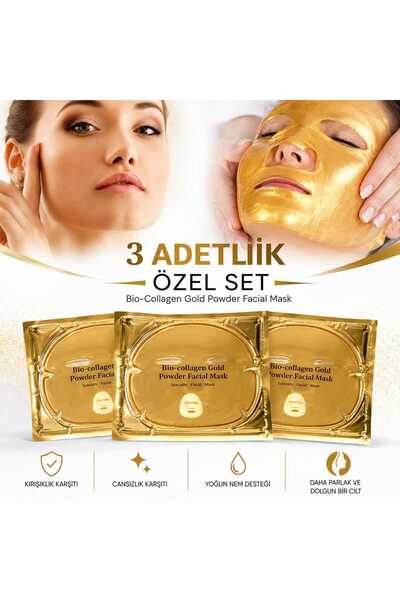 PİRAYE AKSESUAR Altın Gold Collagen Kristal Yaşlanma Karşıtı Yüz Maskesi • 3 ...