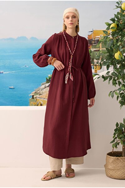 HEQA Uzun Müslin Gömlek Bordo