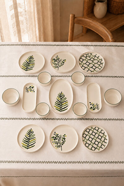 Tutku Home Green Flowers Serisi 6 Kişilik 15 Parça Kahvaltı Takımı