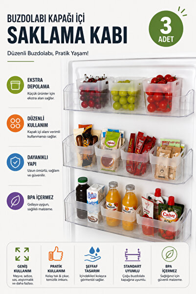 CocoVia ( 3 ADET ) Buzdolabı Kapak Içi Düzenleyici Organizer - Banyo Düzenley...