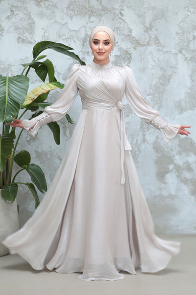 Neva Style Bağlama Detaylı Taş Tesettür Abiye Elbise 48051TAS