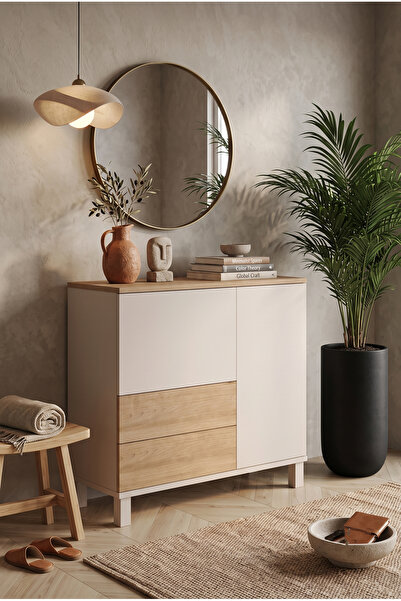Robin Home Urban Çok Amaçlı Dolap Ahşap Ayaklı 2 Kapaklı 2 Çekmeceli Kumsal-S...