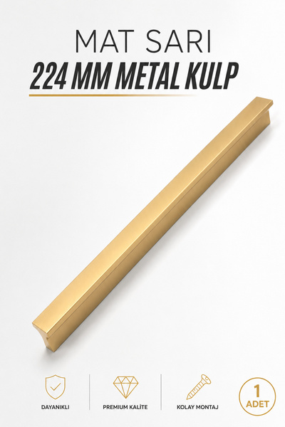 Badem10 Özen Mat Sarı Çekmece Kulp 224 mm 22.4 Cm Dayanıklı Metal Dolap Kulpu...