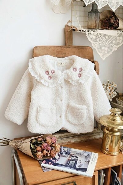 PARK BEBE Kız Bebek Vintage Tarz Peluş Ceket Hırka Yumuşak Dokulu Cepli Bebe ...