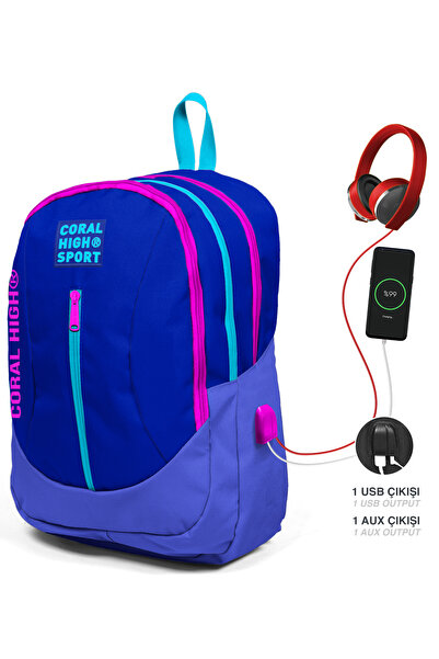 Coral High Sport Lavanta Usb Şarjlı Kulaklık Çıkışlı Dört Bölmeli Sırt Çantas...