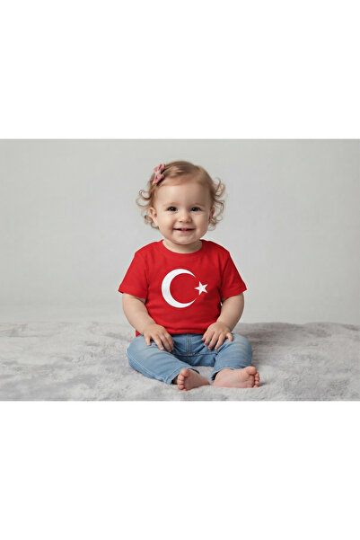 secret touch Çoçuk Kız-Erkek Ay Yıldızlı Türk bayraklı Kısa Kol t-shirt