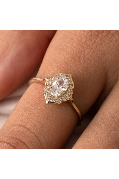 FasekGold Altın Yüzük - 0.80 Ct Pırlanta Montürü Zirkon Taşlı Tasarım Evlilik...