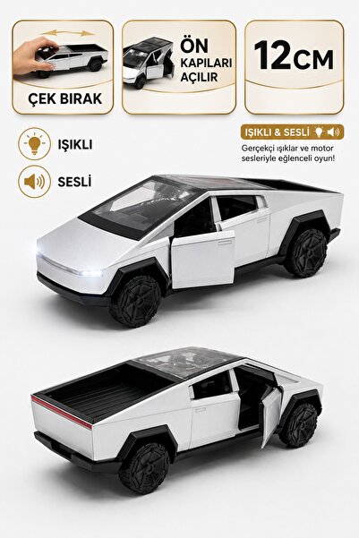 Shem Tesla Cyber Truck Koleksiyonluk Metal Sesli Işıklı Diest Car Oyuncak Mod...