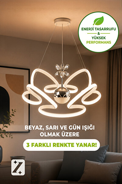 Zeda Teknoloji Lotus 3 Renk 4 Yaprak Tek Top Sarkıt Led Avize