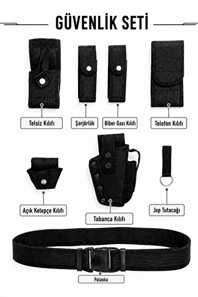 SINGLE SWORD 8 Parça Siyah Güvenlik Kemeri Palaska Seti Taktik Görev Kemer Ak...