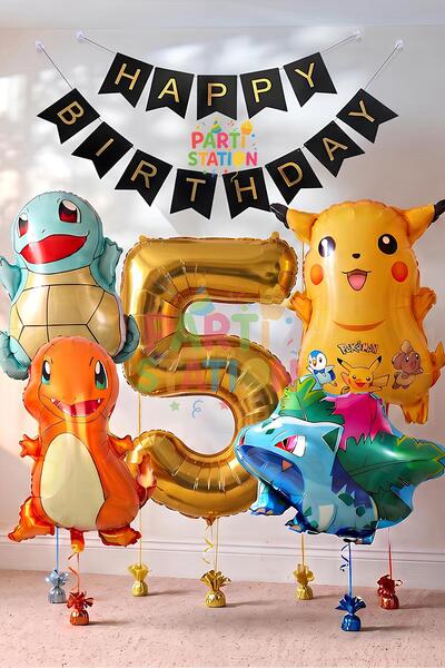 Parti Station Pokemon Konsept 5 Yaş Doğum Günü Balon Set Pokemon Pikaçu Balba...