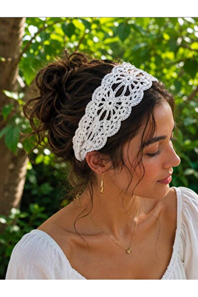 obrigado Hand Knitted Lace Hair Bandana Natural Handmade Modern and Aesthetic...