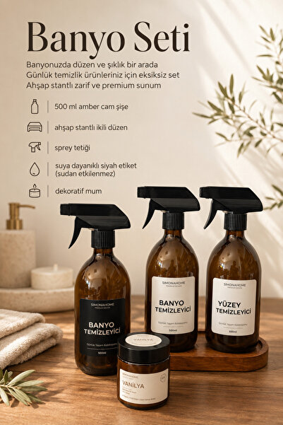 Simona Home Bathroom Set with Wooden Stand, Black Label Bathroom Cleaner Bott...