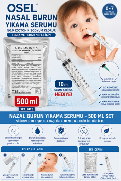 ORGANICYOU OSEL BURUN YIKAMA (NASAL) SIVISI 500ml + 10 ml Çekme BEBEK ŞIRINGA...