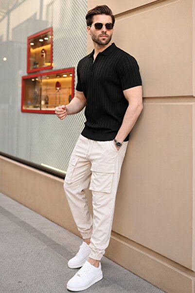 Madmext Beige Cargo Pocket Men's Jogger Pants 6812